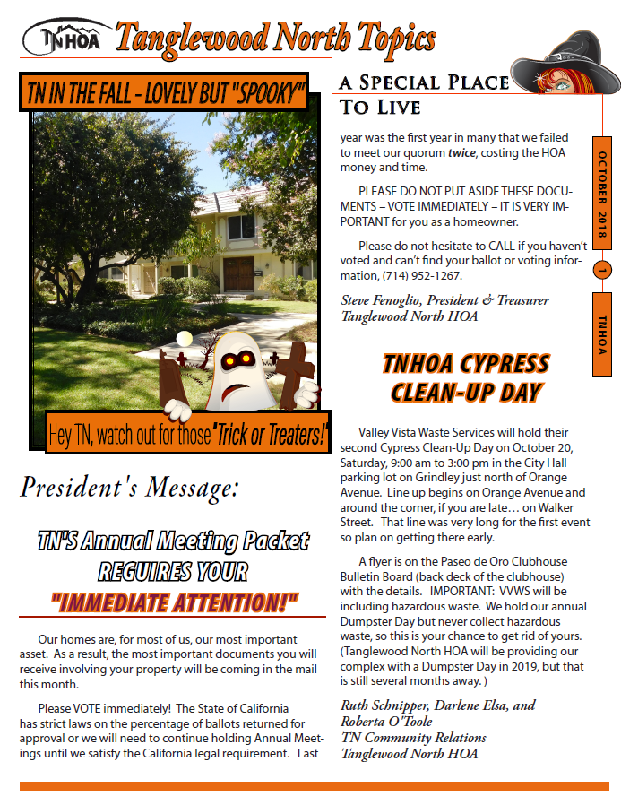 Read more about the article Tanglewood North Topics – October 2018