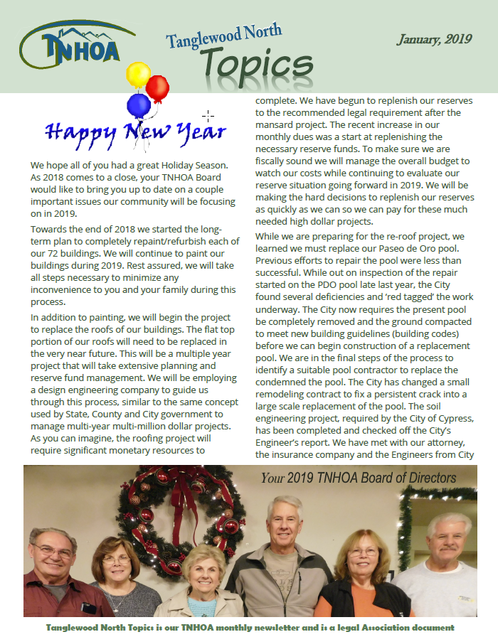 Read more about the article Tanglewood North Topics – January 2019