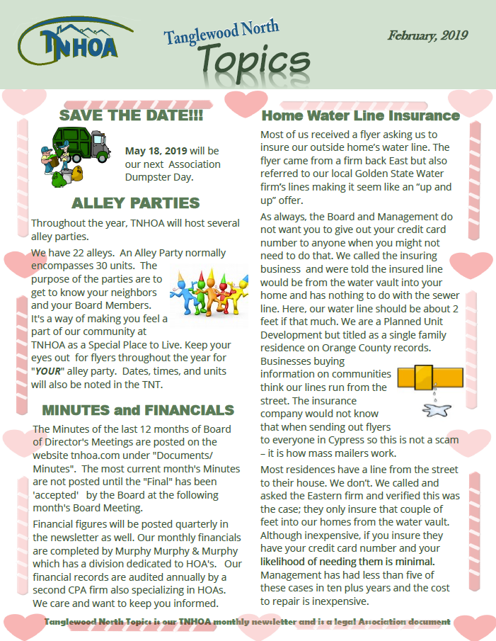 Read more about the article Tanglewood North Topics – February 2019