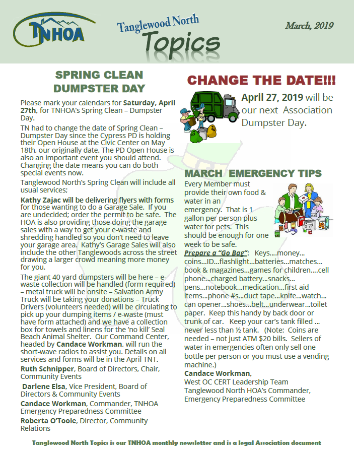 Read more about the article Tanglewood North Topics – March 2019