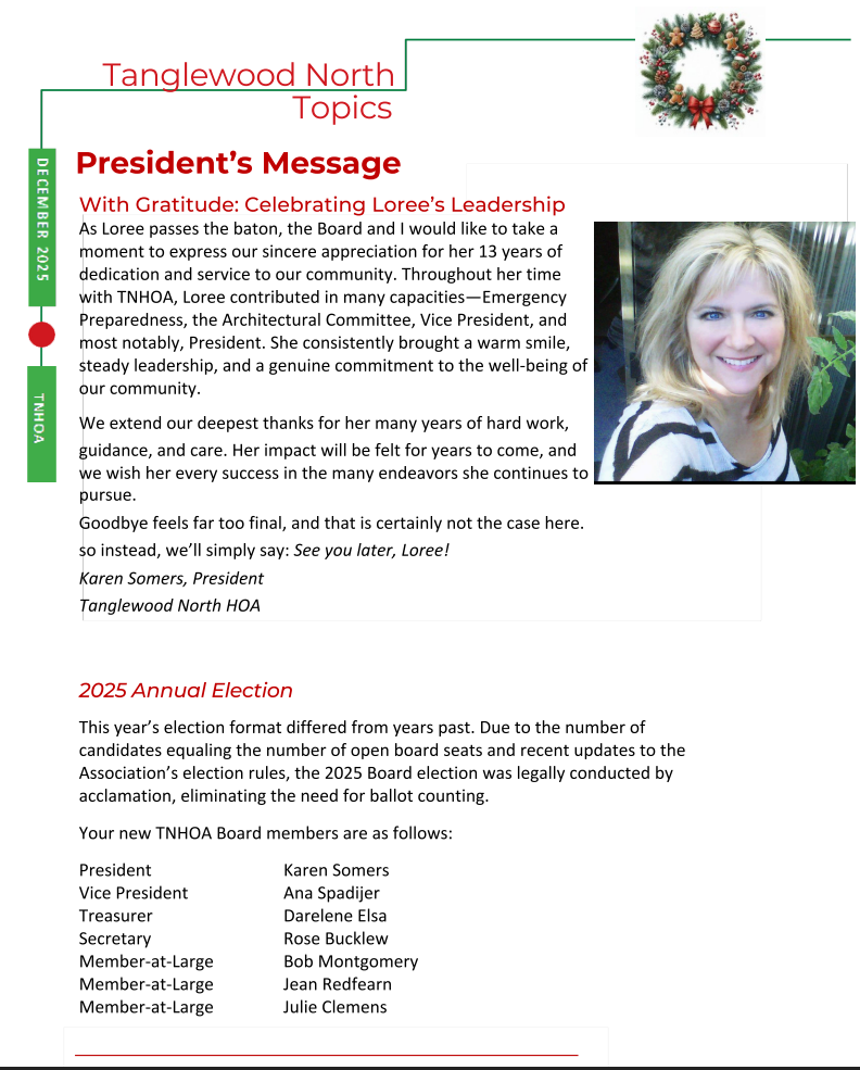 Read more about the article Tanglewood North Topics – December 2025